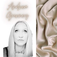a photo of a woman with long blonde hair and the words andrea gurney
